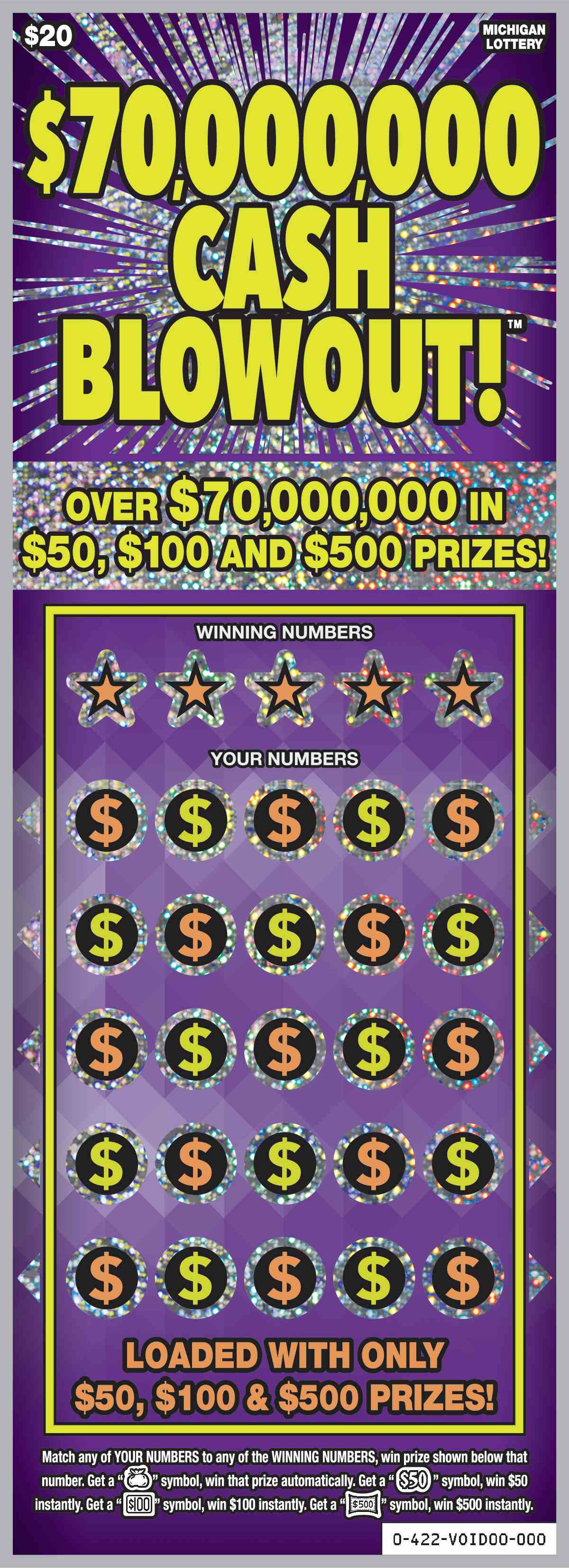 $70,000,000 Cash Blowout! scratchcard - game number #422 - front