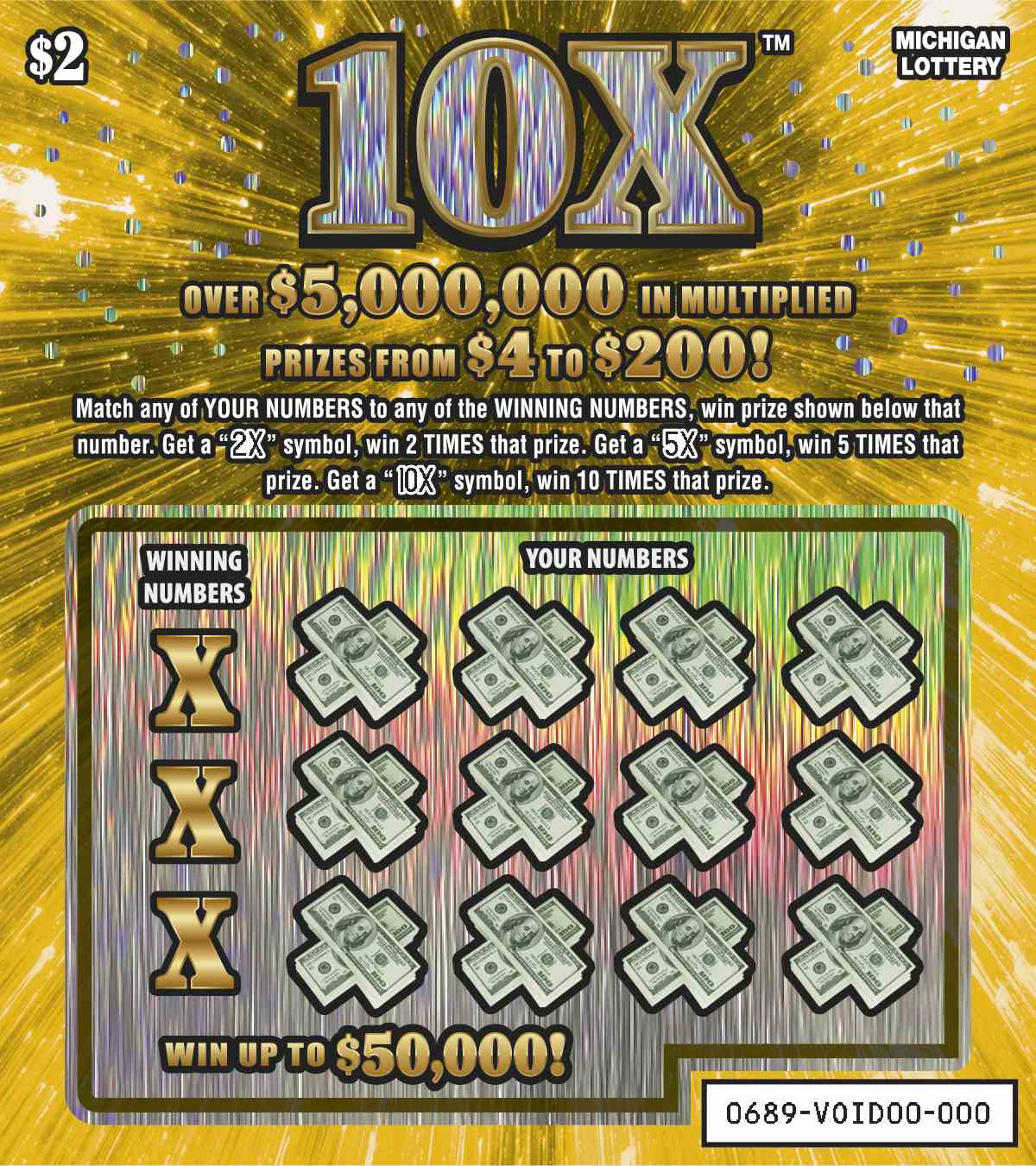 10X scratchcard - game number #689 - front