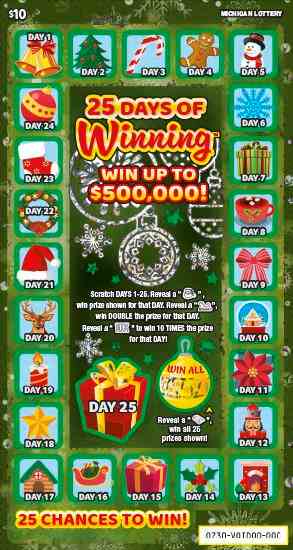 25 Days of Winning scratchcard - game number #730 - front