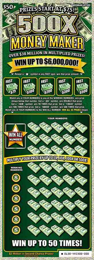 500X Money Maker scratchcard - game number #630 - front