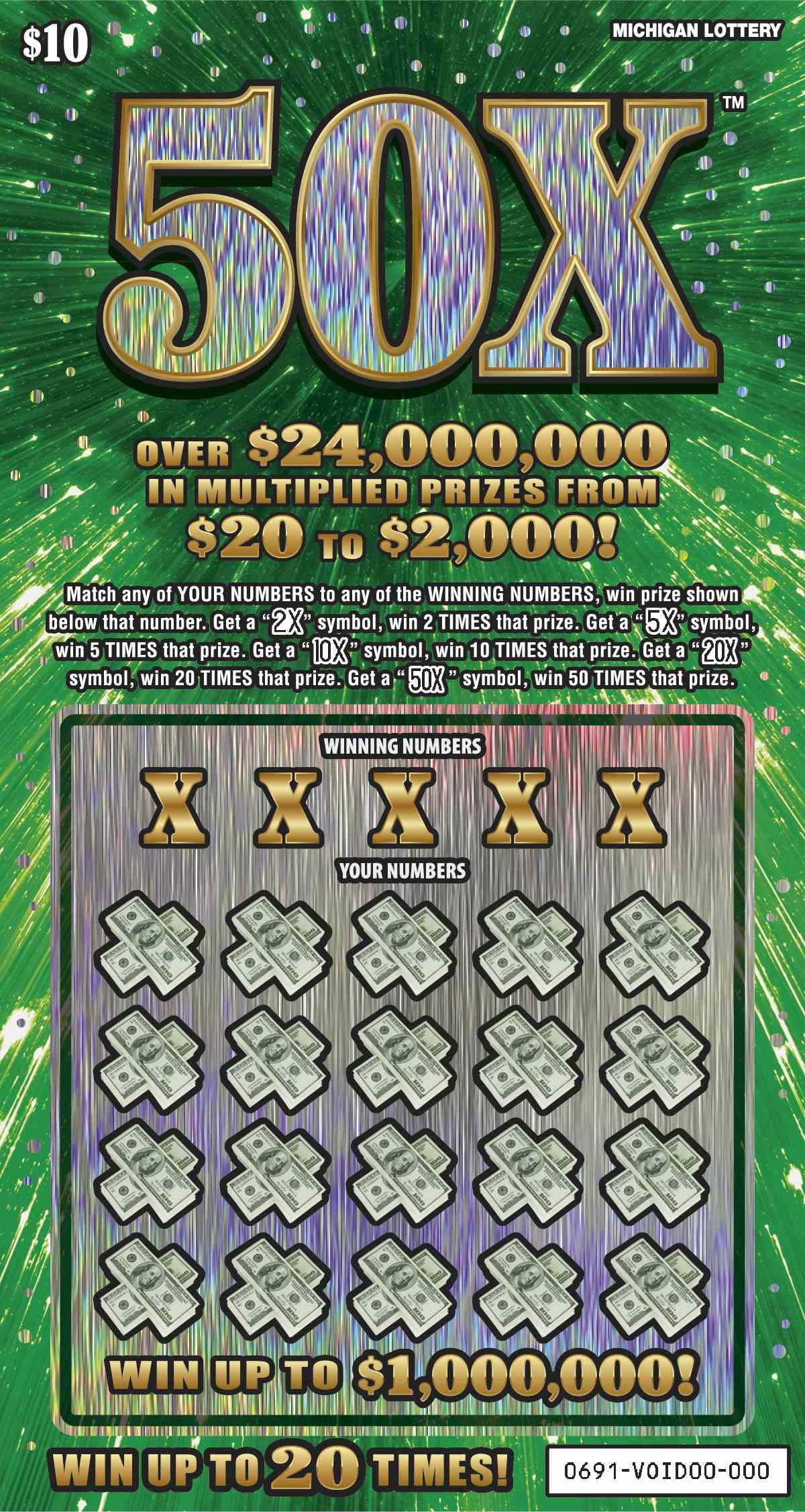 50X scratchcard - game number #691 - front