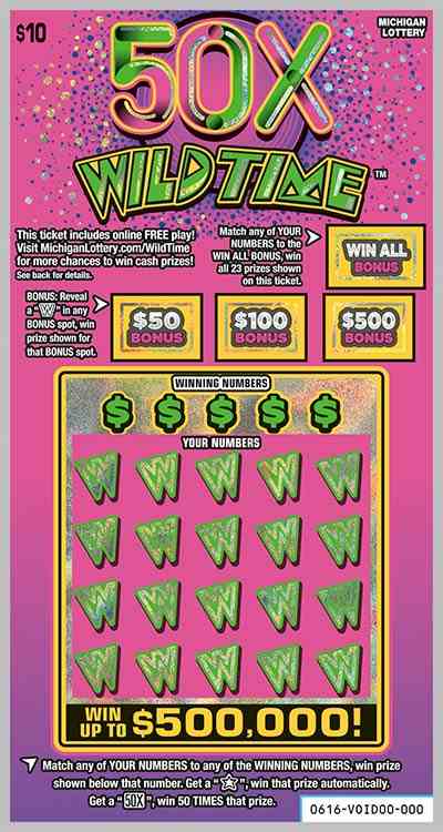 50X Wild Time scratchcard - game number #616 - front