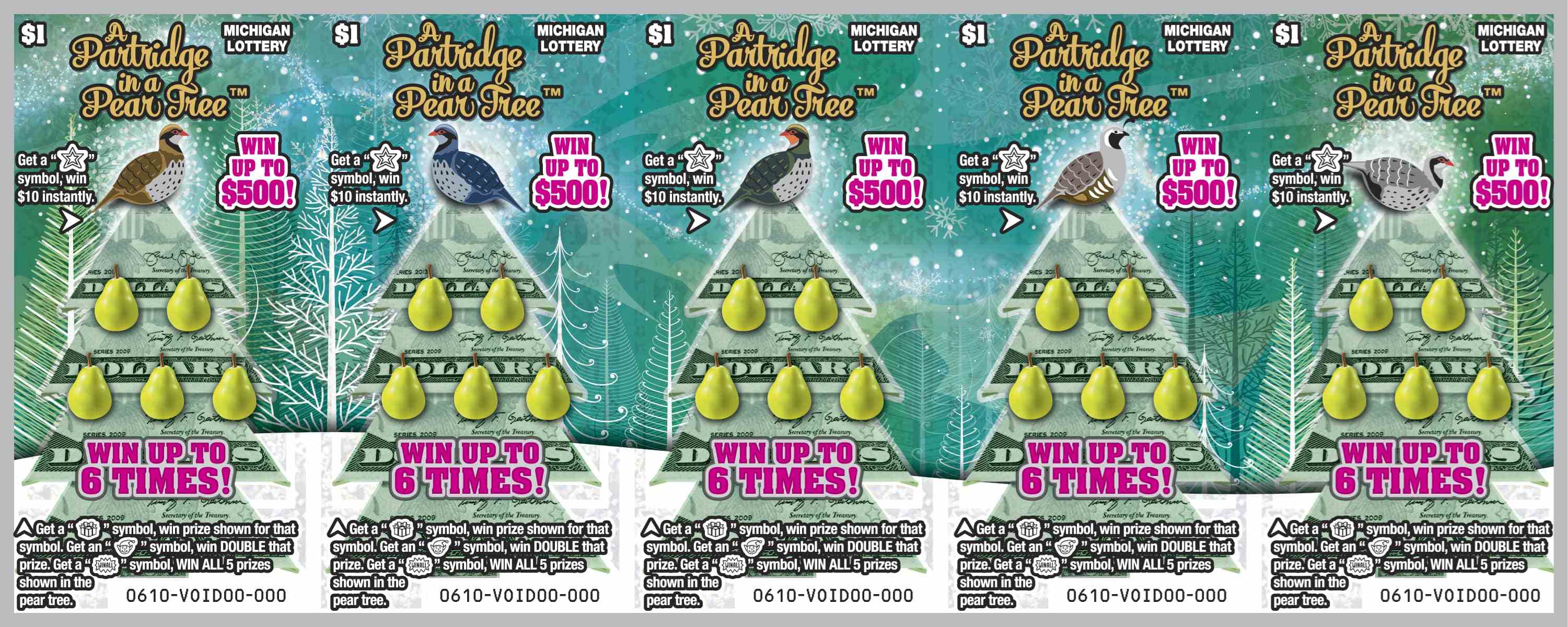 A Partridge in a Pear Tree scratchcard - game number #610 - front