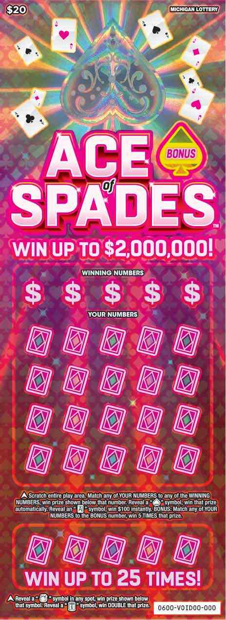 Ace of Spades scratchcard - game number #600 - front