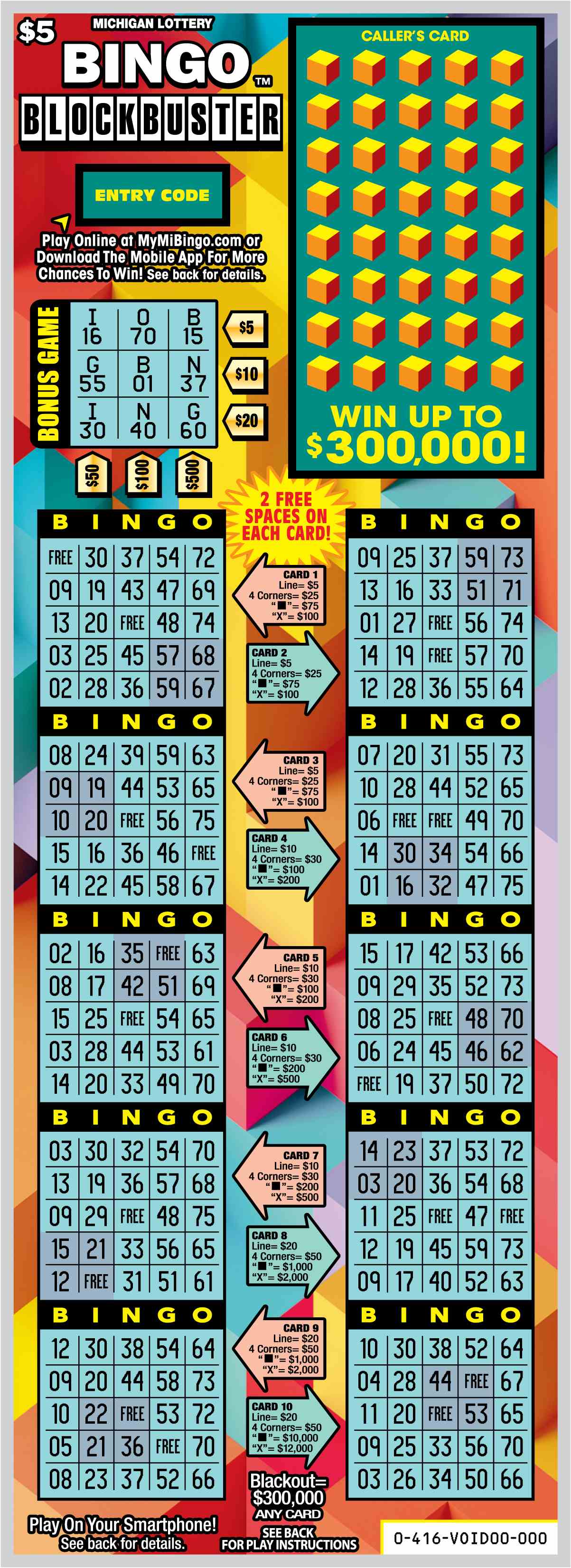 Bingo Blockbuster scratchcard - game number #416 - front