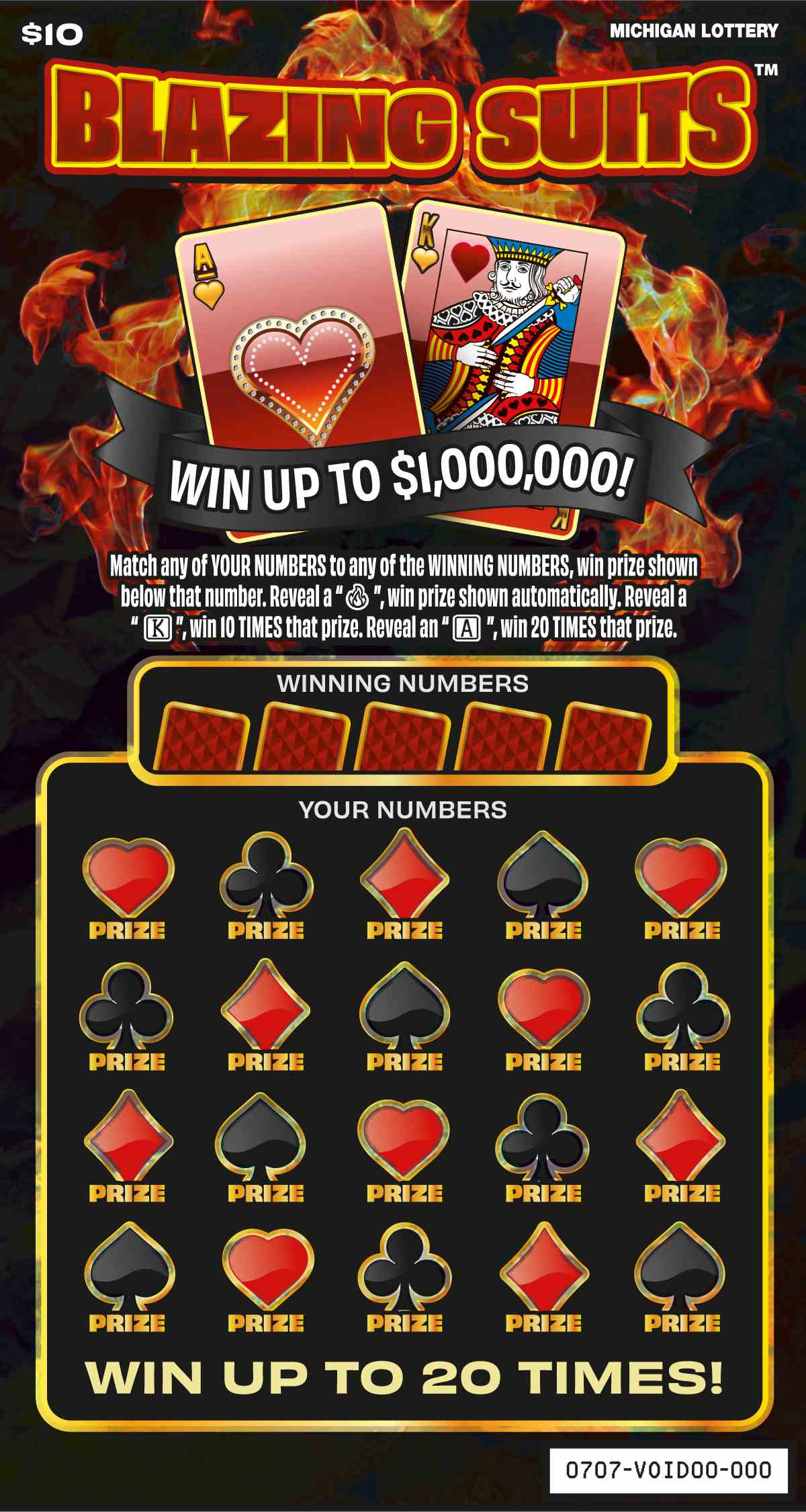 Blazing Suits scratchcard - game number #707 - front