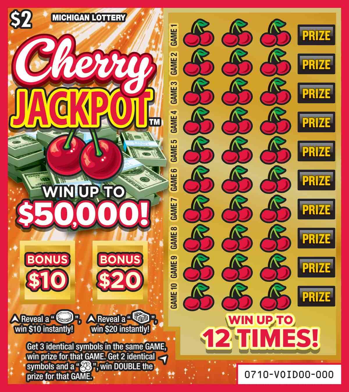 Cherry Jackpot scratchcard - game number #710 - front