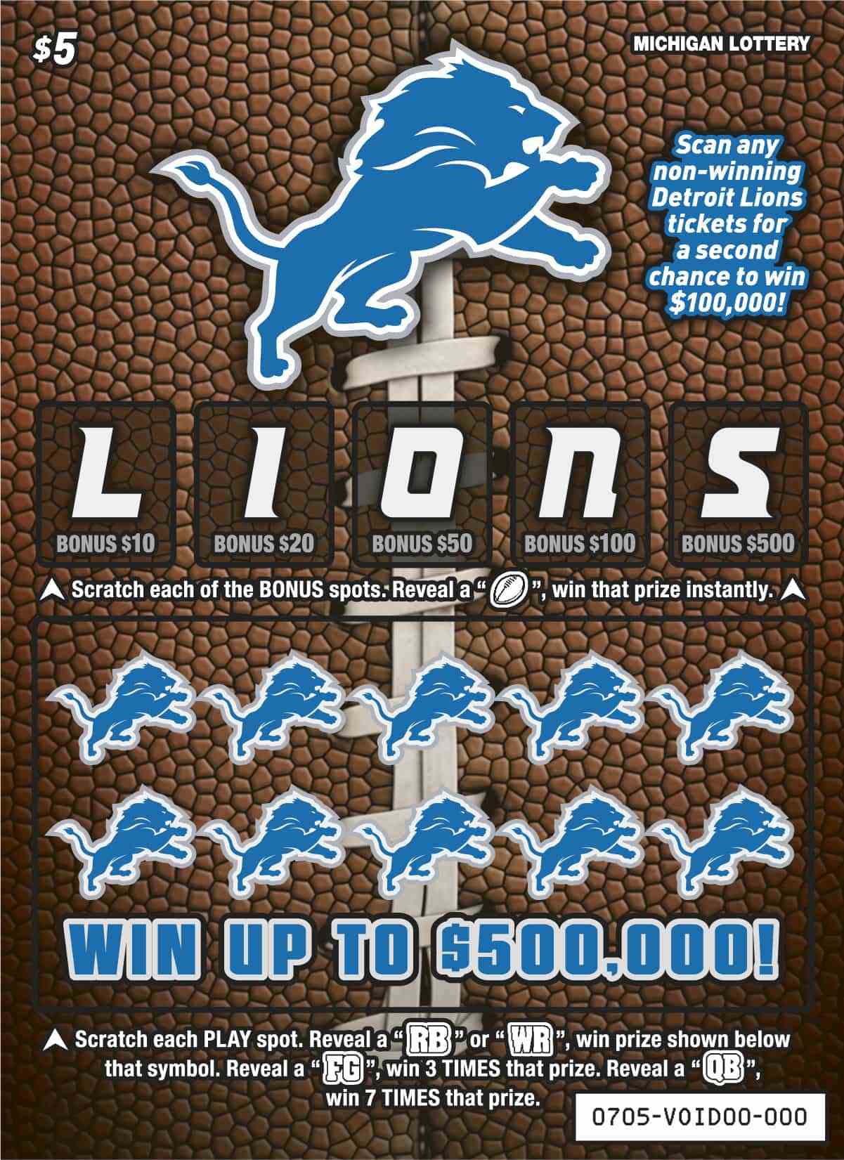 Detroit Lions scratchcard - game number #705 - front
