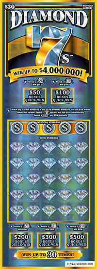 Diamond 7s scratchcard - game number #396 - front