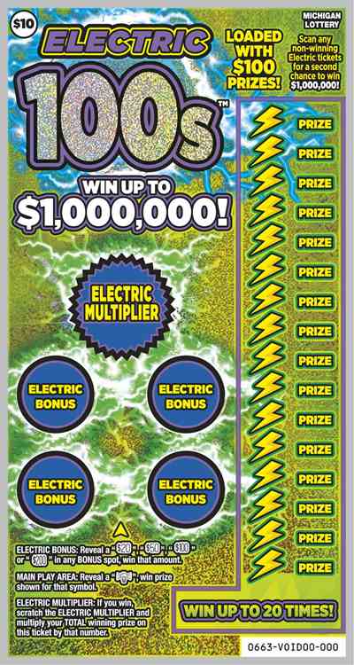 Electric 100s scratchcard - game number #663 - front