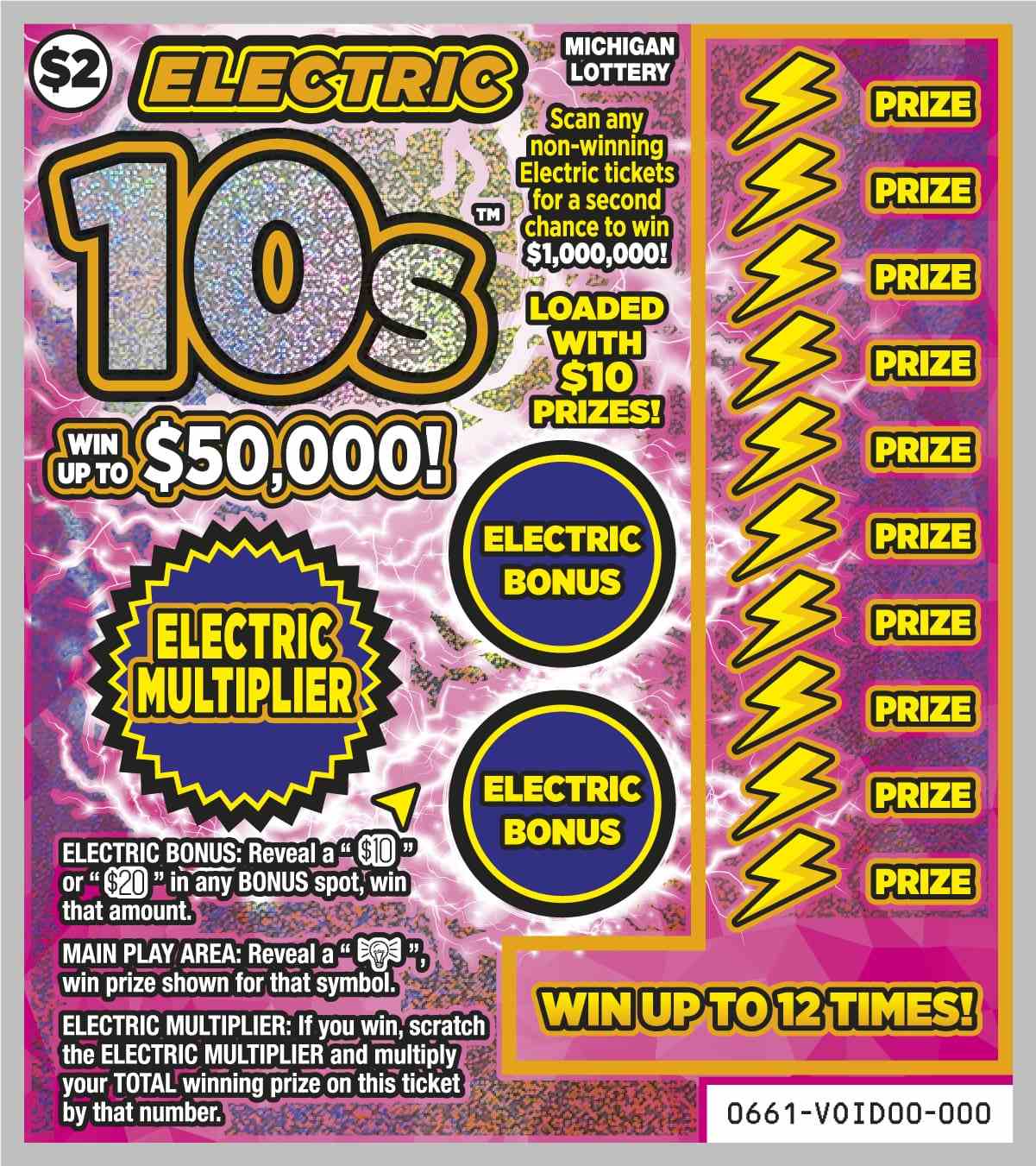 Electric 10s scratchcard - game number #661 - front