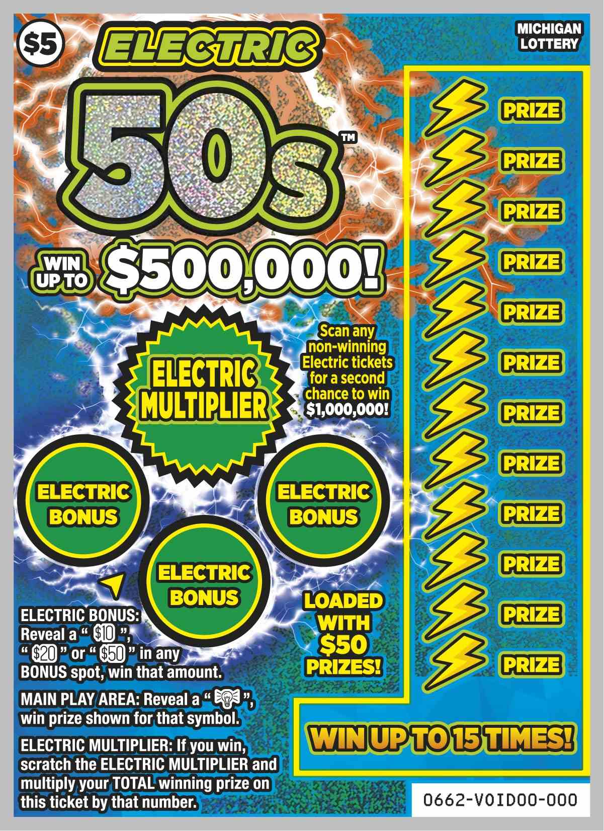 Electric 50s scratchcard - game number #662 - front