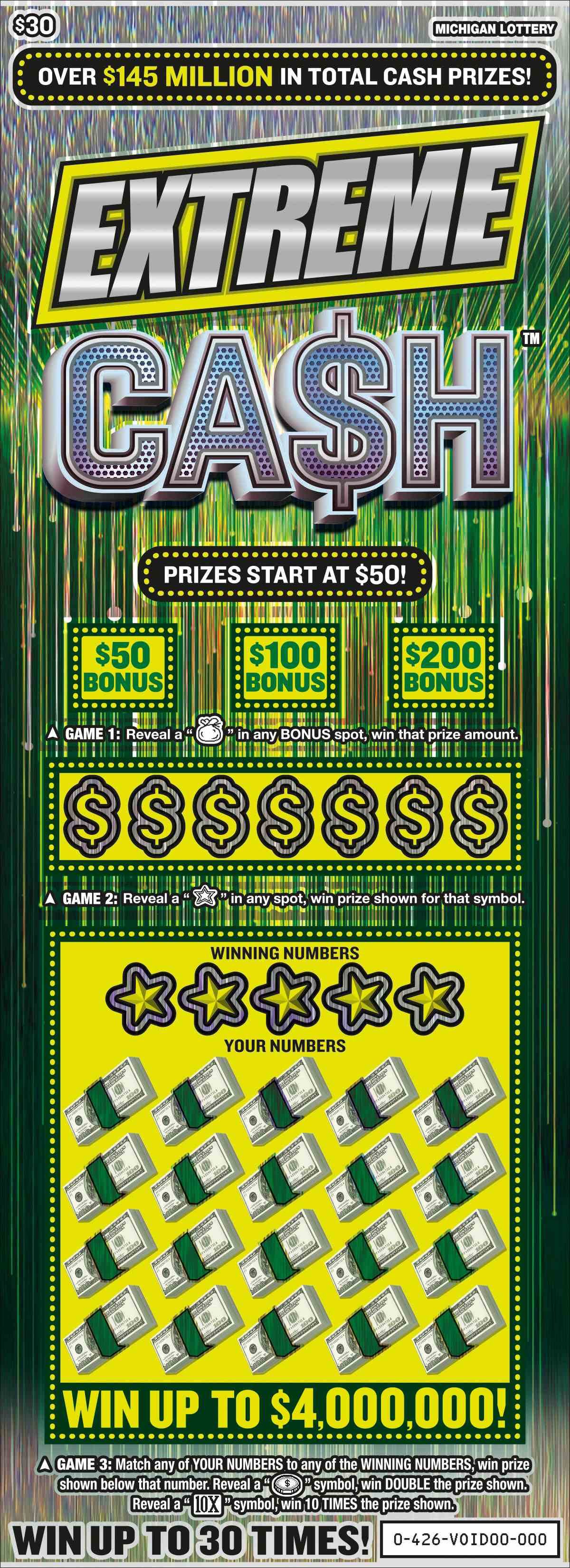 Extreme Cash scratchcard - game number #426 - front