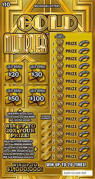 Gold Multiplier scratchcard - game number #628 - front