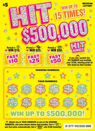 HIT $500,000 scratchcard - game number #377 - front