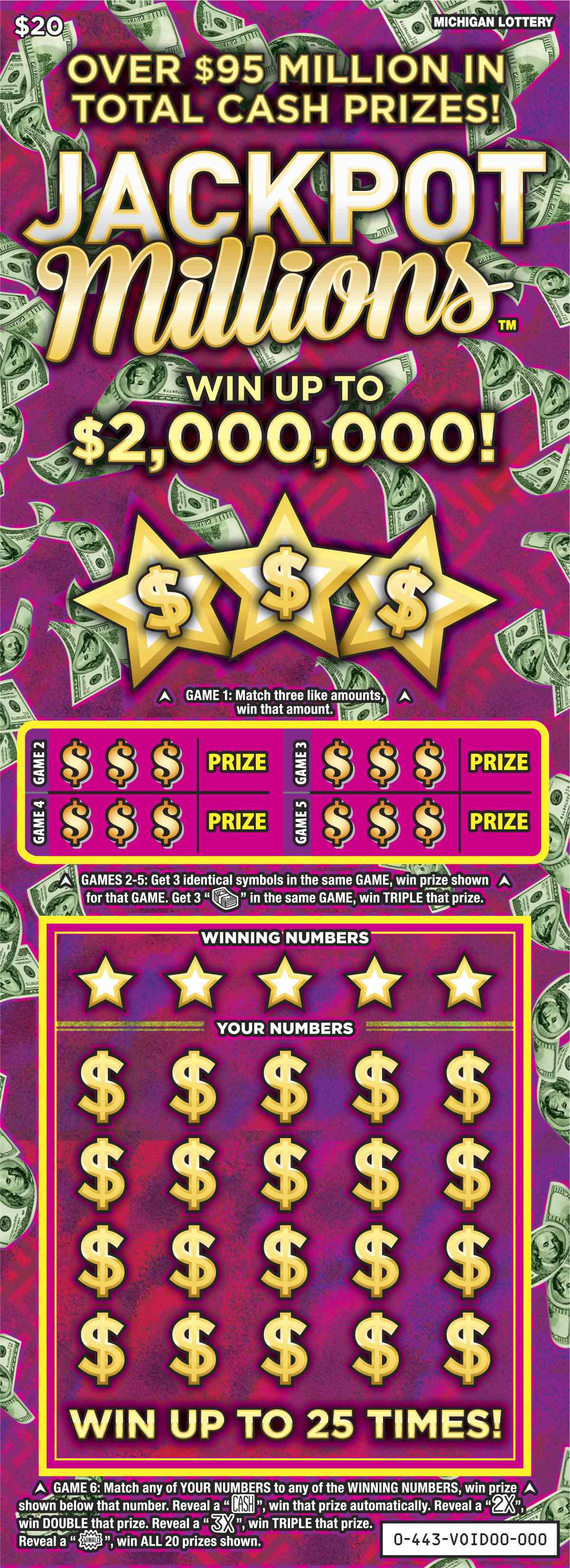 Jackpot Millions scratchcard - game number #443 - front