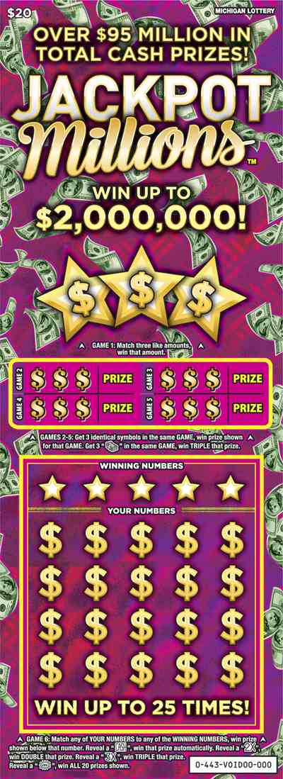 Jackpot Millions scratchcard - game number #443 - front