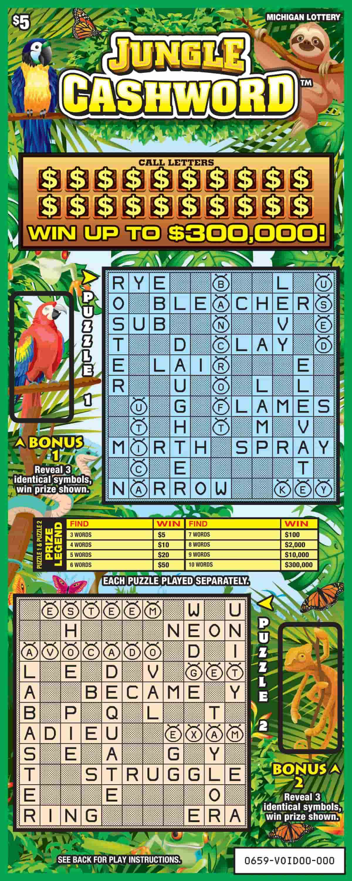 Jungle Cashword scratchcard - game number #659 - front