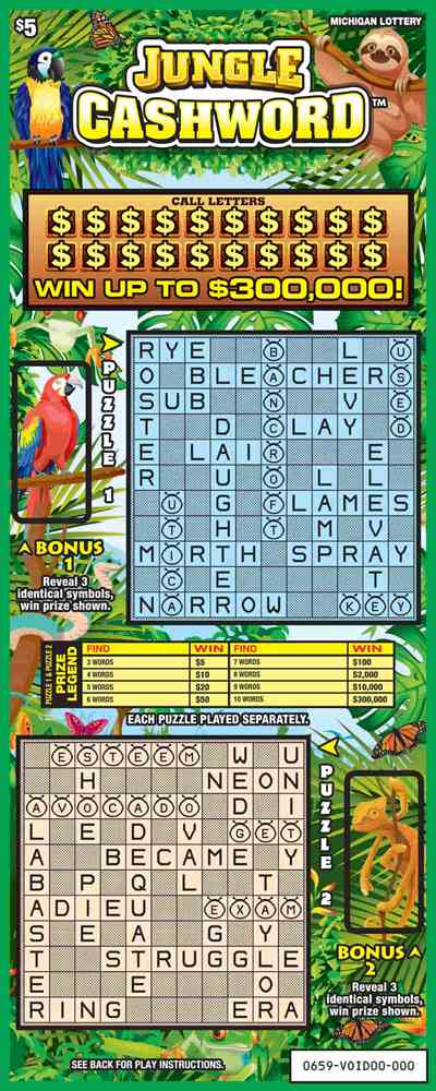 Jungle Cashword scratchcard - game number #659 - front