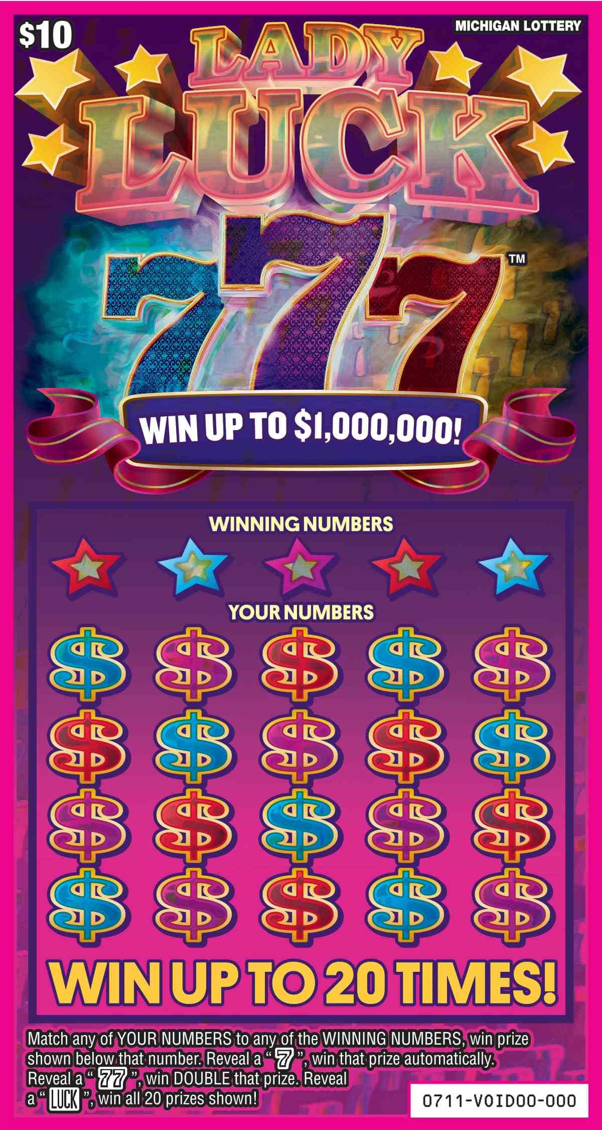 Lady Luck 777 scratchcard - game number #711 - front