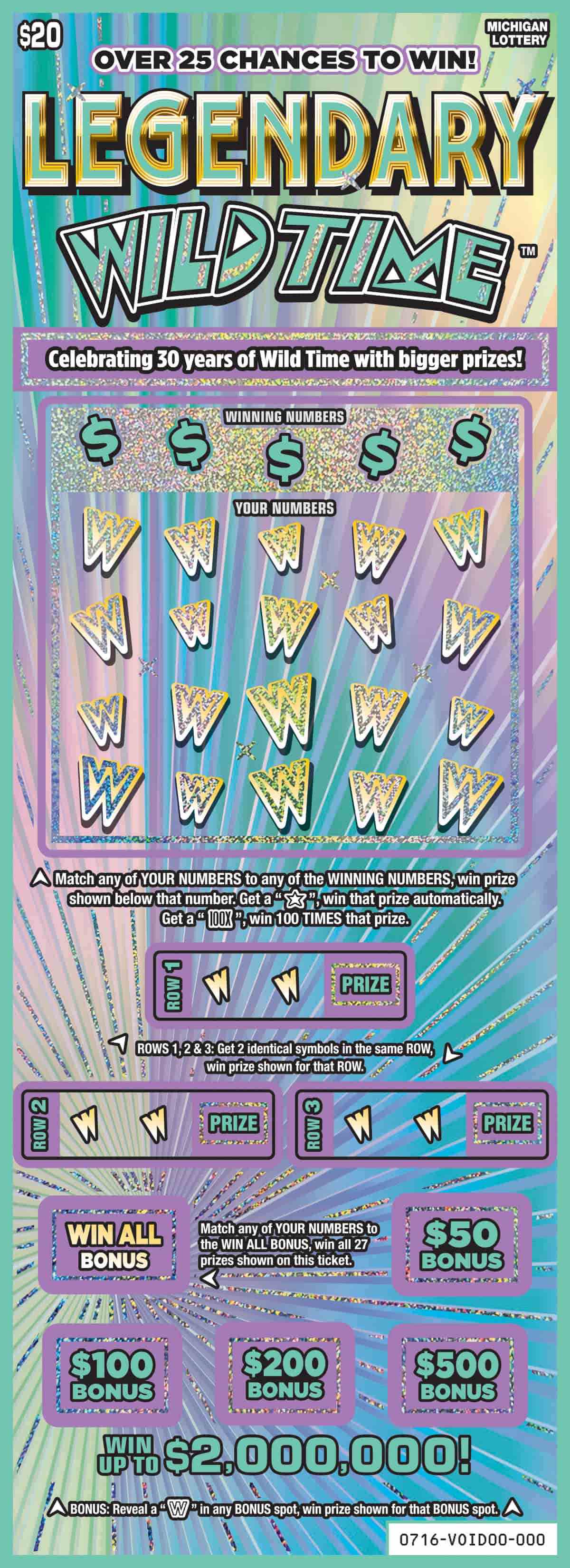 Legendary Wild Time scratchcard - game number #716 - front