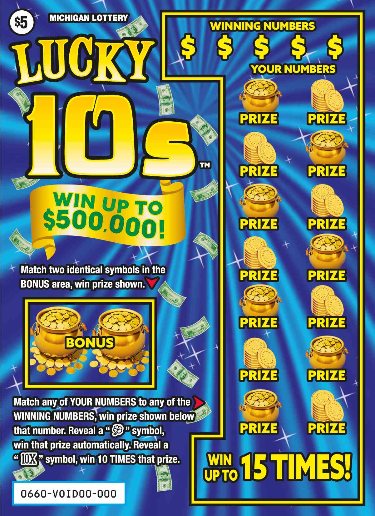 Lucky 10s scratchcard - game number #660 - front