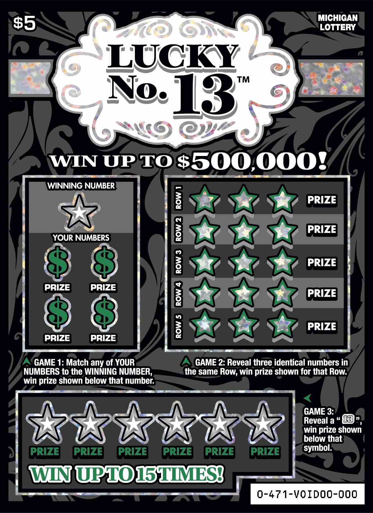 Lucky No. 13 scratchcard - game number #471 - front