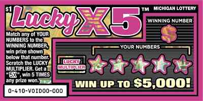 Lucky X5 scratchcard - game number #410 - front