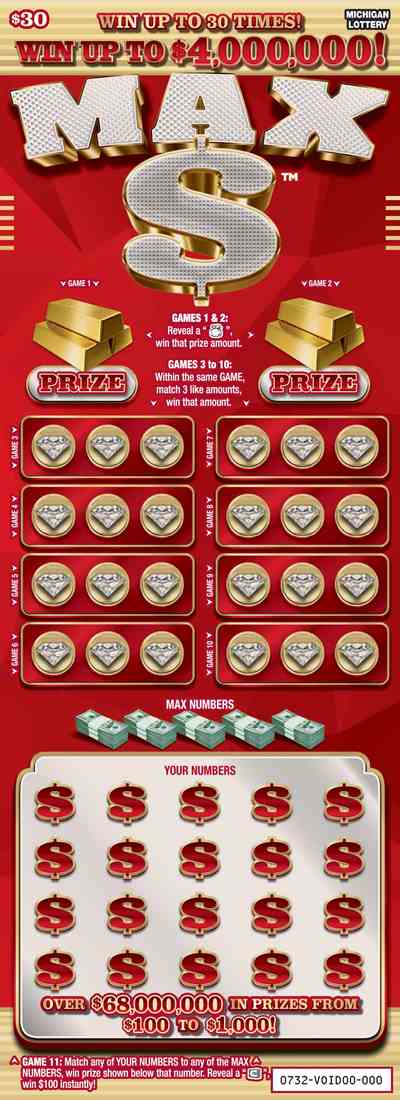 Max $ scratchcard - game number #732 - front