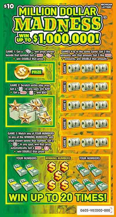 Million Dollar Madness scratchcard - game number #605 - front