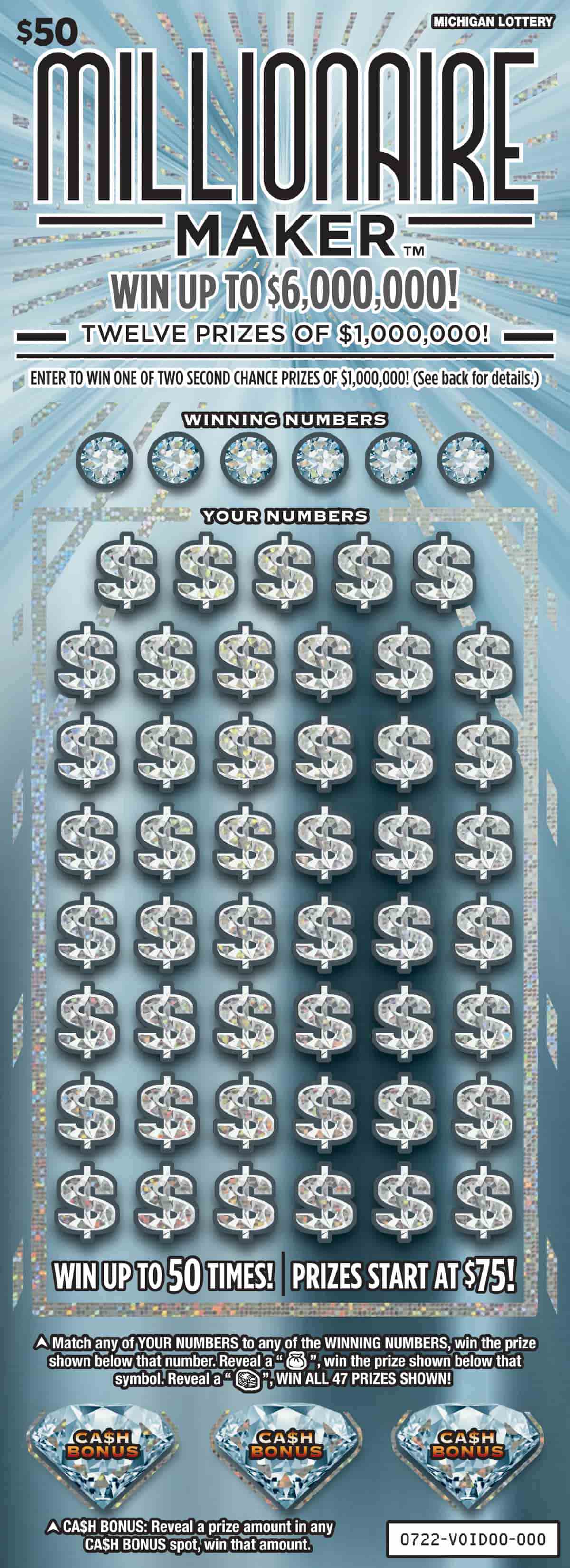 Millionaire Maker scratchcard - game number #722 - front