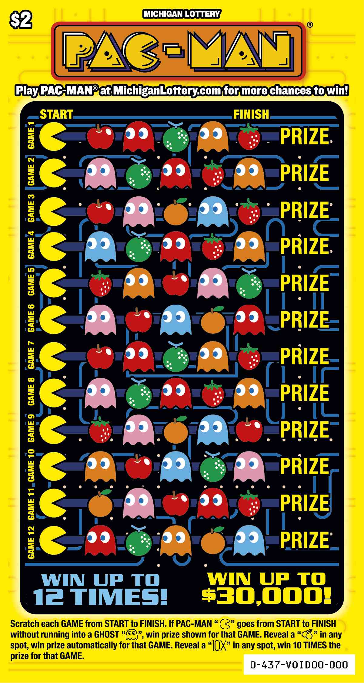 PAC-MAN scratchcard - game number #437 - front