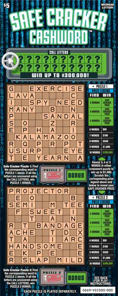Safe Cracker Cashword scratchcard - game number #669 - front
