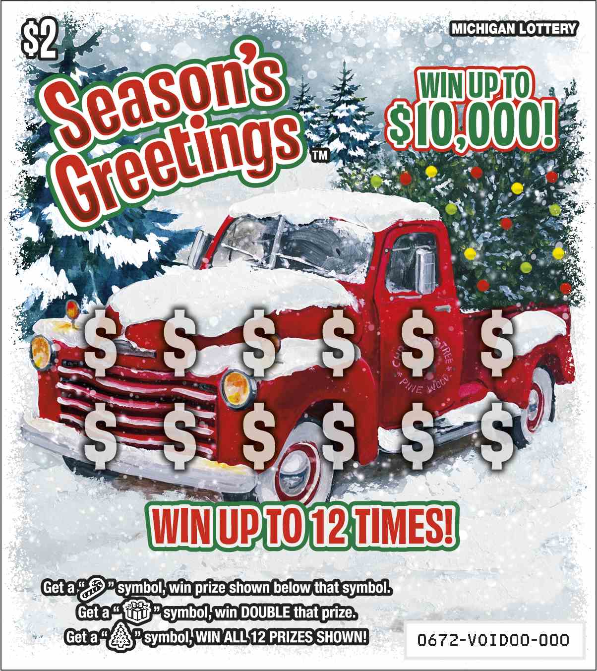 Season's Greetings scratchcard - game number #672 - front