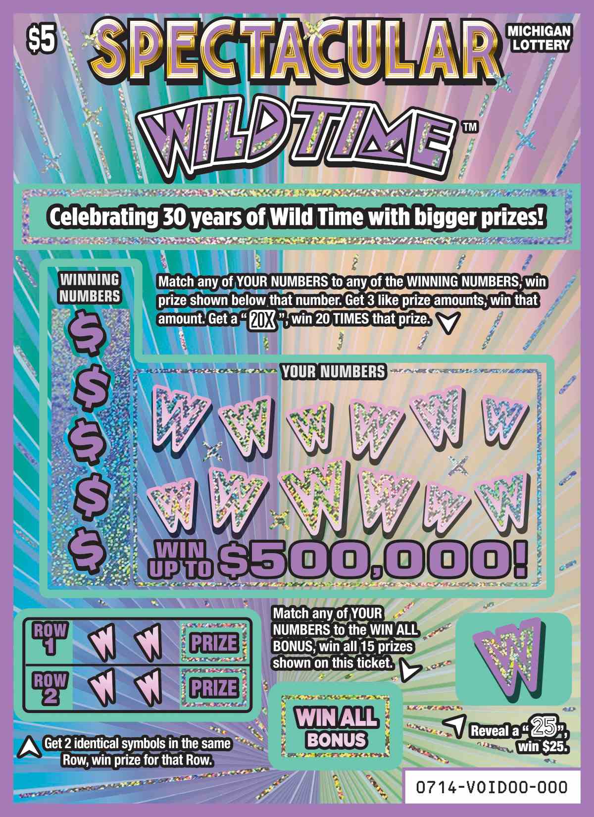 Spectacular Wild Time scratchcard - game number #714 - front