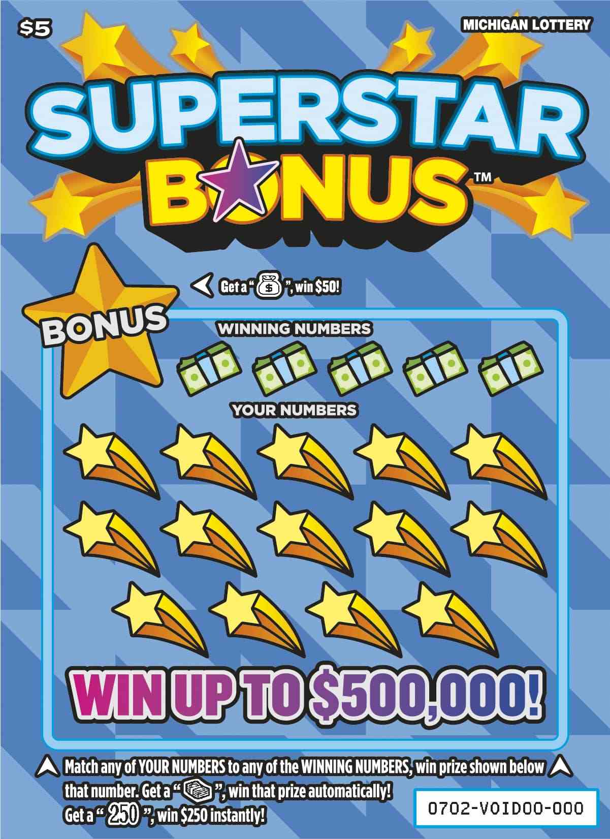 Superstar Bonus scratchcard - game number #702 - front