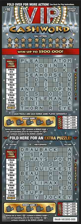 VIP Cashword scratchcard - game number #668 - front