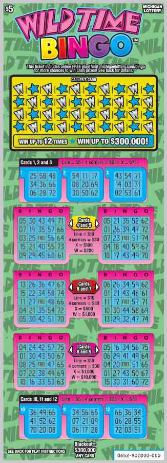 Wild Time Bingo scratchcard - game number #652 - front