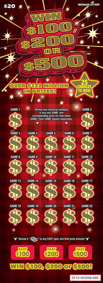 Win $100, $200 or $500 scratchcard - game number #713 - front
