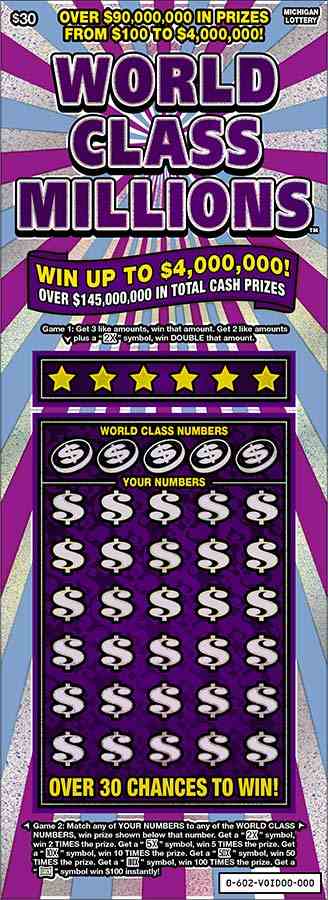 World Class Millions scratchcard - game number #602 - front