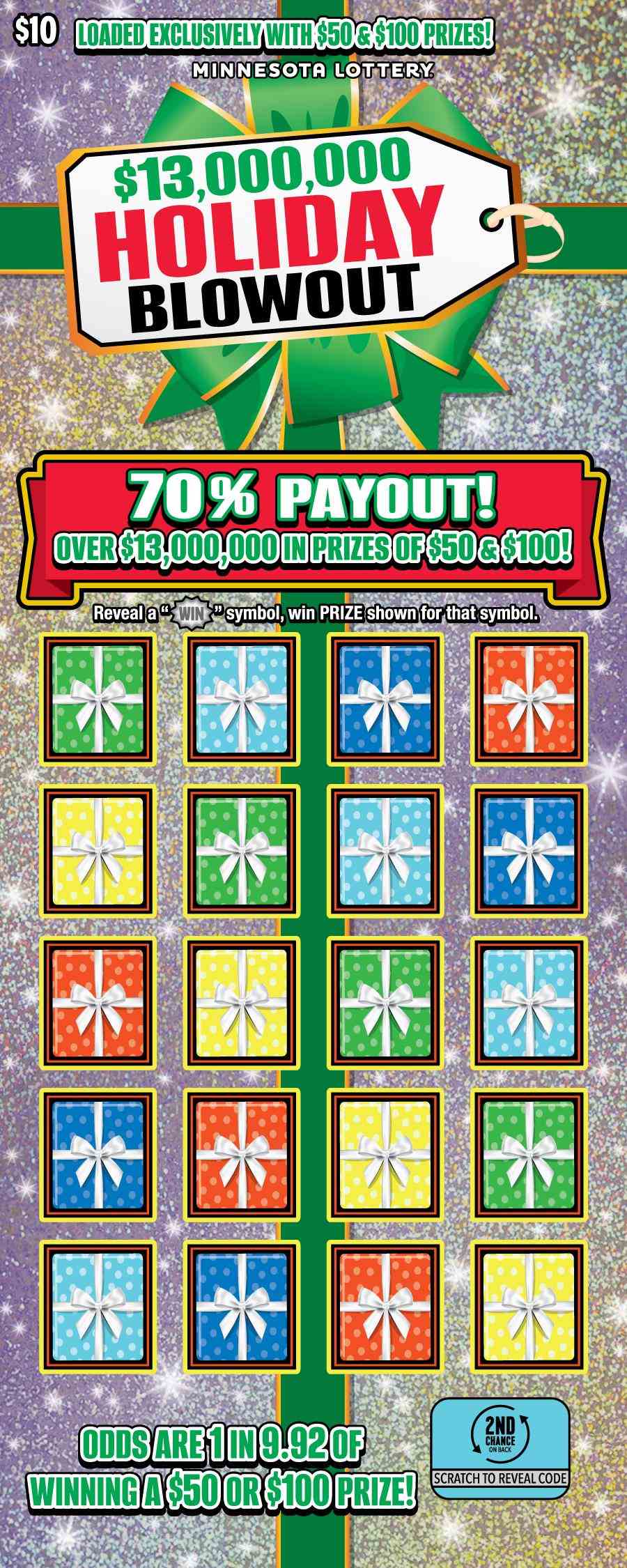 $13,000,000 Holiday Blowout scratchcard - game number #2112 - front
