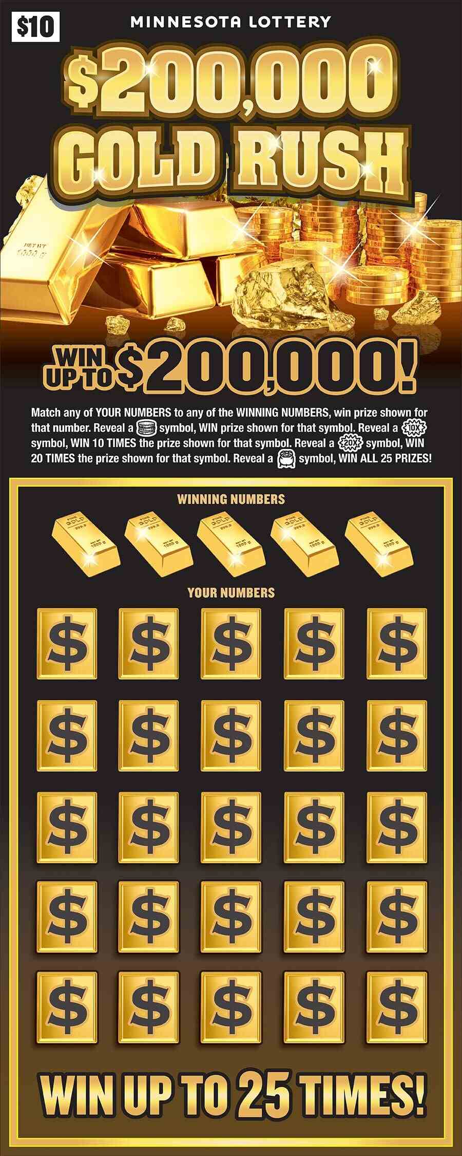 $200,000 Gold Rush scratchcard - game number #2062 - front