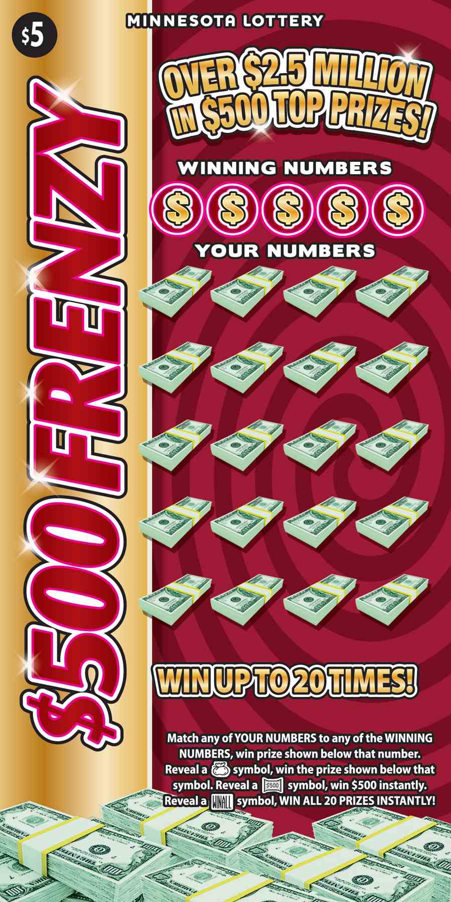 $500 Frenzy scratchcard - game number #2034 - front