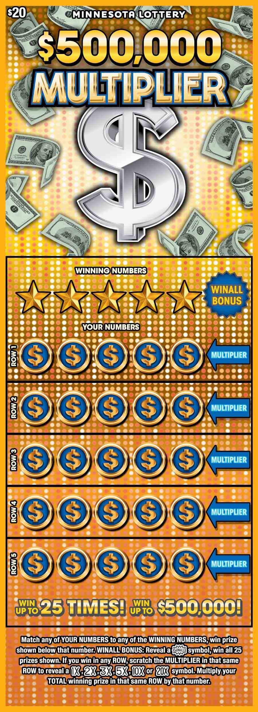 $500,000 Multiplier scratchcard - game number #2107 - front