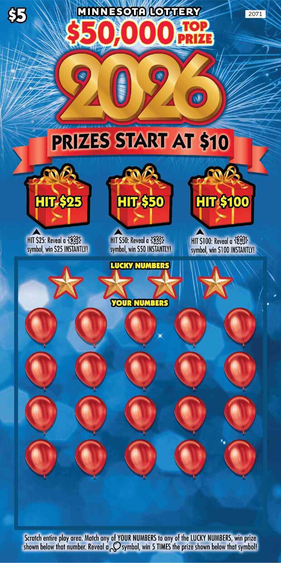 2026 scratchcard - game number #2071 - front