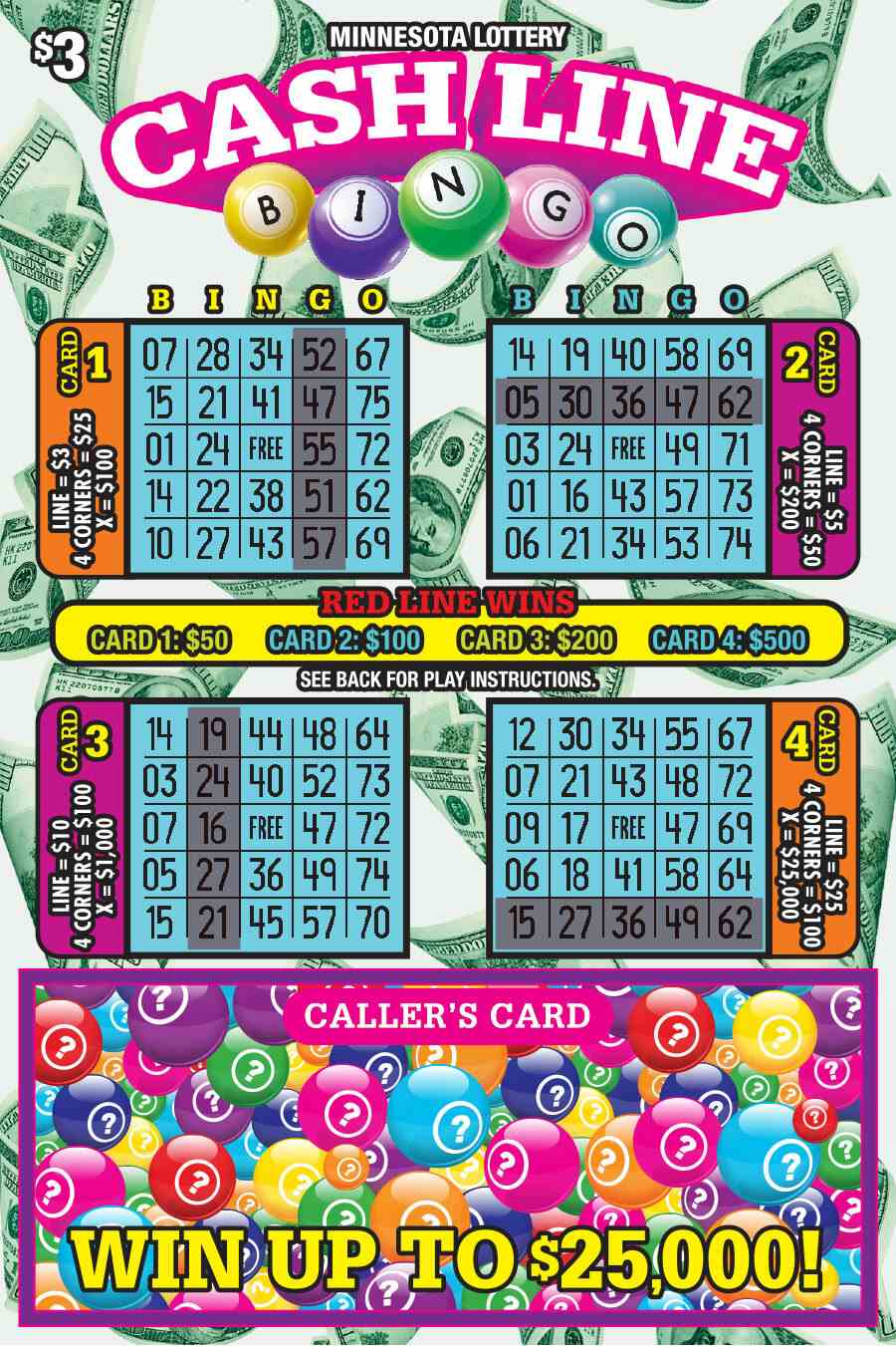 Cash Line Bingo scratchcard - game number #1988 - front