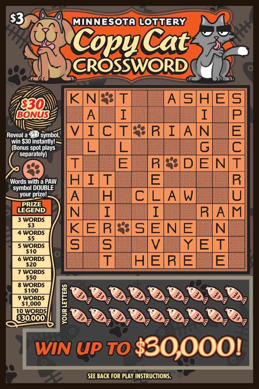 Copy Cat Crossword scratchcard - game number #2060 - front