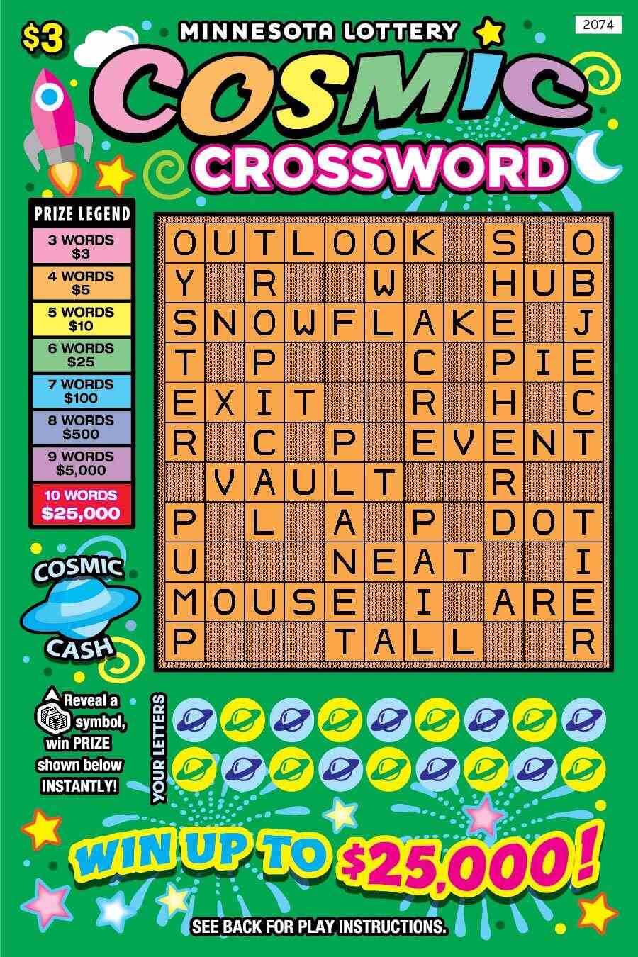 Cosmic Crossword scratchcard - game number #2074 - front