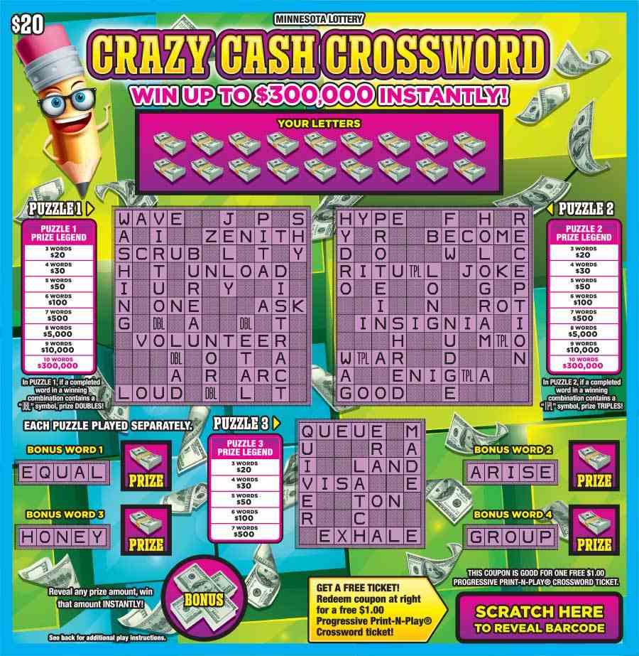 Crazy Cash Crossword scratchcard - game number #1918 - front