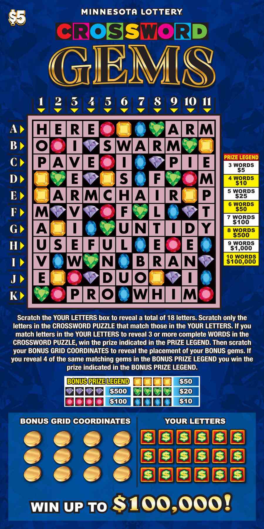 Crossword Gems scratchcard - game number #2056 - front